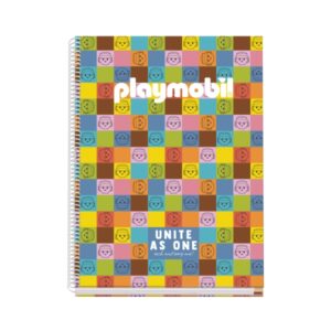 dohe playmobil unite as one cuaderno espiral a4 100 hojas microperforadas cuadricula 5mm tapa dura carton forrado bandas de color