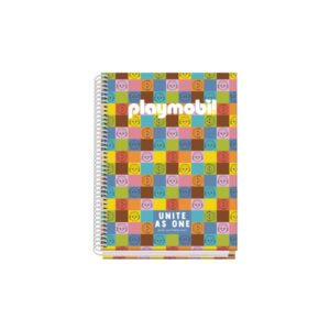dohe playmobil unite as one cuaderno espiral a5 100 hojas cuadricula 5mm tapa dura impresa a todo color y plastificada en brillo bandas de color