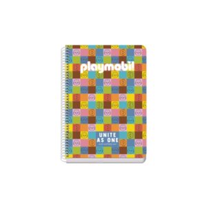 dohe playmobil unite as one cuaderno espiral a5 80 hojas cuadricula 4mm con margen tapa rigida impresa a todo color guardas impresas