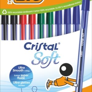 bic cristal soft pack de 10 boligrafos de bola punta media de 1.2mm trazo 0.45mm escritura mas fluida colores surtidos
