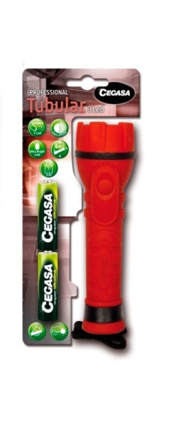 cegasa profesional linterna de 3 led cuerpo de goma antideslizante resistente a golpes y humedad funciona con 2 pilas lr6 (incluidas)