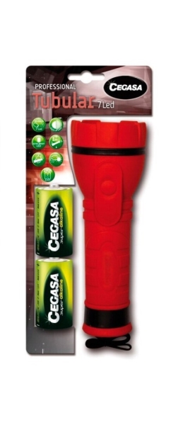 cegasa profesional linterna de 7 led cuerpo de goma antideslizante resistente a golpes y humedad funciona con 2 pilas lr20 (incluidas)