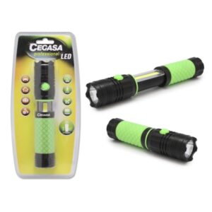 cegasa profesional linterna led extensible con luz frontal 350lm y luz lateral 120lm resistente al agua ip44 funciona con 4 pilas aaa (no incluidas)