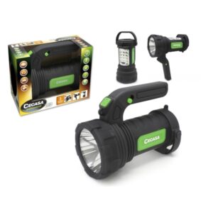 cegasa profesional linterna/foco led 220lm modo linterna, foco y lampara de pie funciona con 3 pilas aa (no incluidas) color negro/verde