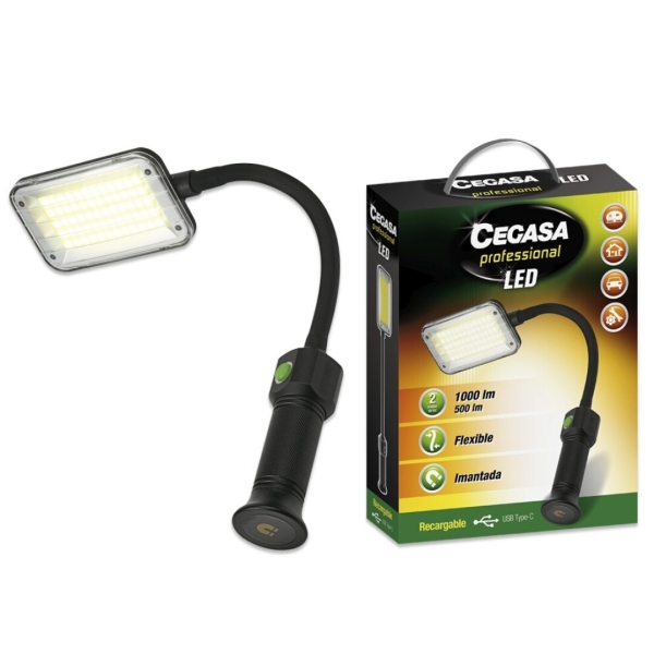 cegasa profesional linterna flexible led hasta 1000lm autonomia hasta 4h bateria recargable 2000mah usb c color negro