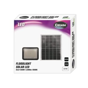 cegasa floodlight foco solar led 3200lm 6500k panel solar integrado 5v 25w autonomia hasta 12h resistencia ip65