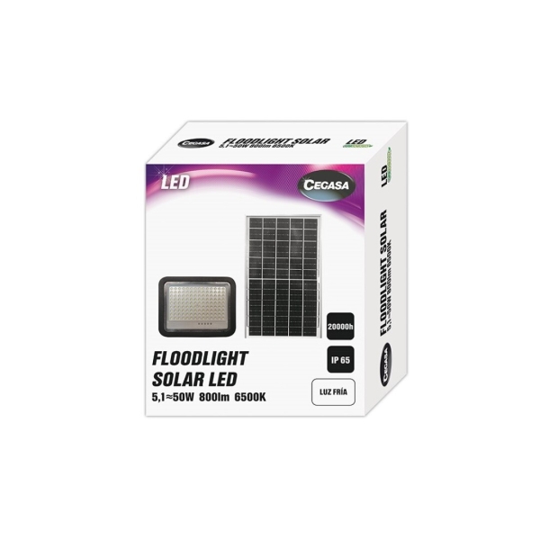 cegasa floodlight foco solar led 800lm 6500k panel solar integrado 5v 6w autonomia hasta 12h resistencia ip65