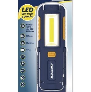 jupiter linterna de trabajo led+cob 250lm con iman y gancho resistencia ip44 funciona con 4 pilas aa (no incluidas) color azul