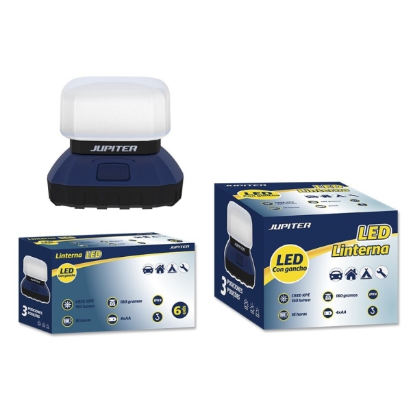 jupiter linterna led cree xpe 150lm 3 intensidades resistencia ipx4 funciona con 4 pilas aa (no incluidas) color azul/negro