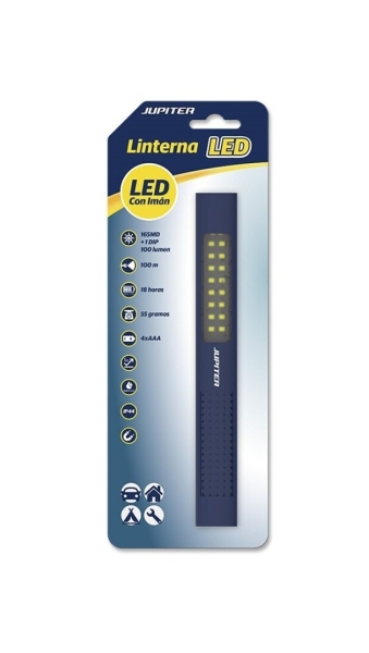 jupiter linterna de trabajo de barra multiled 100lm con iman resistencia ip44 funciona con 4 pilas aaa (no incluidas) color azul
