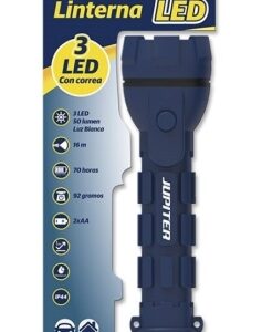 jupiter linterna de luz blanca 3 led 50lm cuerpo de goma resistencia ip44 funciona con 2 pilas aa (no incluidas) color azul