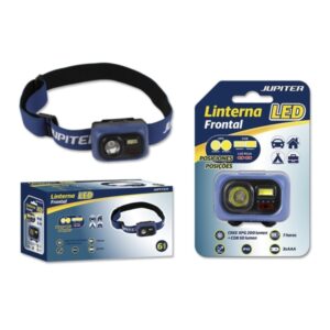 jupiter linterna frontal led 200lm + cob 50lm resistencia ip65 goma ajustable para cabeza funciona con 3 pilas aaa (no incluidas) color azul