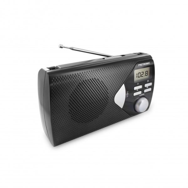 metronic radio portatil am/fm con funcion alarma pilas color negro