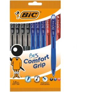 bic bu3 pack de 10 boligrafos retractiles punta media de 1mm trazo 0.32mm grip de goma escritura mas fluida colores surtidos