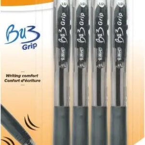 bic bu3 pack de 4 boligrafos retractiles punta media de 1mm trazo 0.32mm grip de goma escritura mas fluida color negro