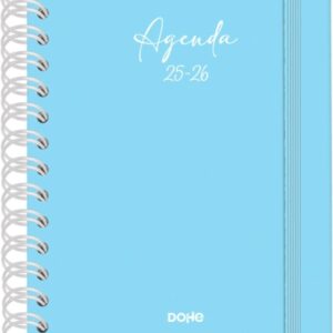 dohe serenity agenda escolar 25/26 espiral wire’o a5 semana vista papel 80g/m2 4 hojas de pegatinas cubierta de carton plastificado cierre con goma elastica color azul