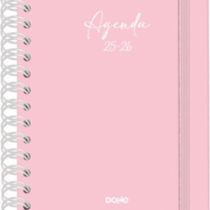dohe serenity agenda escolar 25/26 espiral wire’o a5 semana vista papel 80g/m2 4 hojas de pegatinas cubierta de carton plastificado cierre con goma elastica color rosa