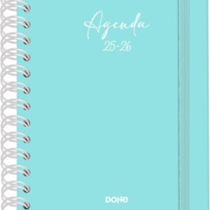 dohe serenity agenda escolar 25/26 espiral wire’o a5 semana vista papel 80g/m2 4 hojas de pegatinas cubierta de carton plastificado cierre con goma elastica color verde