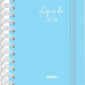 dohe serenity agenda escolar 25/26 espiral wire’o a6 dia pagina papel 80g/m2 4 hojas de pegatinas cubierta de carton plastificado cierre con goma elastica color azul