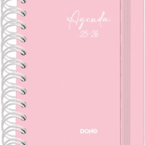 dohe serenity agenda escolar 25/26 espiral wire’o a6 dia pagina papel 80g/m2 4 hojas de pegatinas cubierta de carton plastificado cierre con goma elastica color rosa
