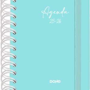 dohe serenity agenda escolar 25/26 espiral wire’o a6 dia pagina papel 80g/m2 4 hojas de pegatinas cubierta de carton plastificado cierre con goma elastica color verde
