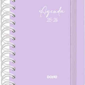 dohe serenity agenda escolar 25/26 espiral wire’o a6 dia pagina papel 80g/m2 4 hojas de pegatinas cubierta de carton plastificado cierre con goma elastica color morado