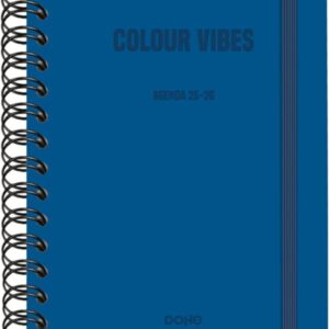 dohe colour vibes agenda escolar 25/26 espiral wire’o a5 semana vista papel 80g/m2 4 hojas de pegatinas cubierta de carton plastificado cierre con goma elastica color azul