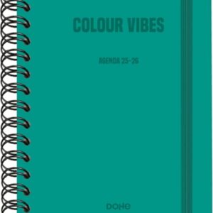 dohe colour vibes agenda escolar 25/26 espiral wire’o a5 semana vista papel 80g/m2 4 hojas de pegatinas cubierta de carton plastificado cierre con goma elastica color verde