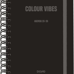 dohe colour vibes agenda escolar 25/26 espiral wire’o a5 semana vista papel 80g/m2 4 hojas de pegatinas cubierta de carton plastificado cierre con goma elastica color negro