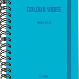 dohe colour vibes agenda escolar 25/26 espiral wire’o a5 semana vista papel 80g/m2 4 hojas de pegatinas cubierta de carton plastificado cierre con goma elastica color azul cyan
