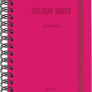 dohe colour vibes agenda escolar 25/26 espiral wire’o a5 semana vista papel 80g/m2 4 hojas de pegatinas cubierta de carton plastificado cierre con goma elastica color rosa