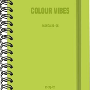 dohe colour vibes agenda escolar 25/26 espiral wire’o a5 semana vista papel 80g/m2 4 hojas de pegatinas cubierta de carton plastificado cierre con goma elastica color verde lima