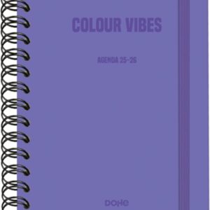 dohe colour vibes agenda escolar 25/26 espiral wire’o a5 semana vista papel 80g/m2 4 hojas de pegatinas cubierta de carton plastificado cierre con goma elastica color morado