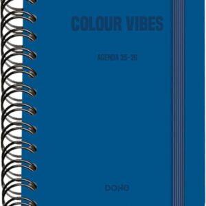 dohe colour vibes agenda escolar 25/26 espiral wire’o a6 dia pagina papel 80g/m2 4 hojas de pegatinas cubierta de carton plastificado cierre con goma elastica color azul