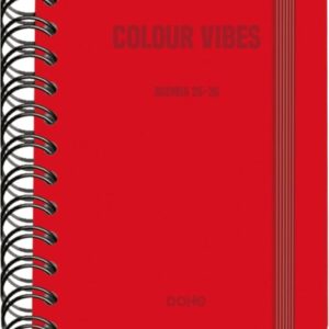 dohe colour vibes agenda escolar 25/26 espiral wire’o a6 dia pagina papel 80g/m2 4 hojas de pegatinas cubierta de carton plastificado cierre con goma elastica color rojo