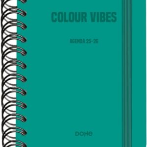 dohe colour vibes agenda escolar 25/26 espiral wire’o a6 dia pagina papel 80g/m2 4 hojas de pegatinas cubierta de carton plastificado cierre con goma elastica color verde