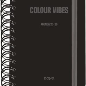 dohe colour vibes agenda escolar 25/26 espiral wire’o a6 dia pagina papel 80g/m2 4 hojas de pegatinas cubierta de carton plastificado cierre con goma elastica color negro