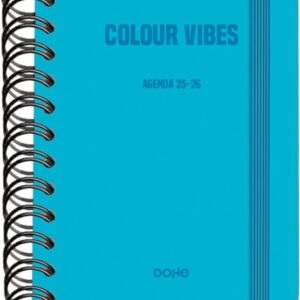 dohe colour vibes agenda escolar 25/26 espiral wire’o a6 dia pagina papel 80g/m2 4 hojas de pegatinas cubierta de carton plastificado cierre con goma elastica color azul cyan