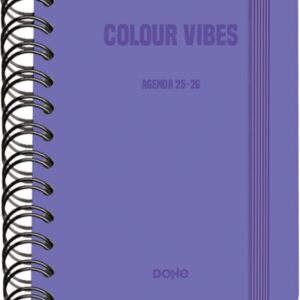 dohe colour vibes agenda escolar 25/26 espiral wire’o a6 dia pagina papel 80g/m2 4 hojas de pegatinas cubierta de carton plastificado cierre con goma elastica color morado