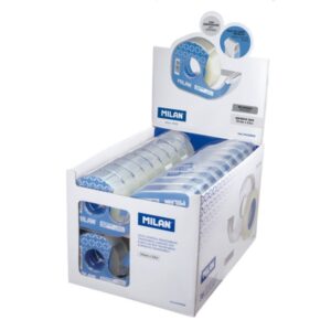 milan expositor de 36 cintas adhesivas transparentes con dispensador medidas 19mm x 33m color transparente brillante