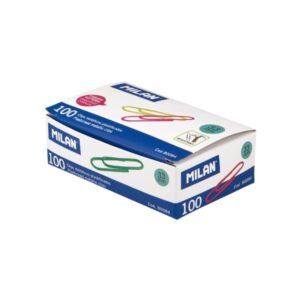 milan caja de 100 clips metalicos plastificados 33mm colores surtidos