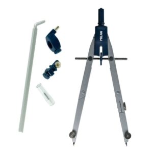 milan compas escolar con bigotera automatica y 2 articulaciones autocentrado ilimitado contiene minas de recambio, adaptador para rotuladores tecnicos y alargadera color acero