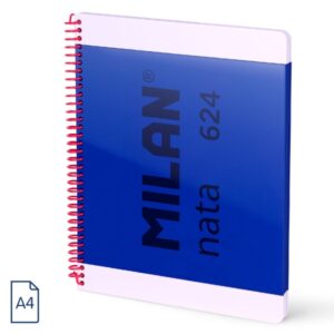 milan nata 624 cuaderno espiral formato a4 cuadricula 5x5mm 80 hojas de 95 gr/m2 microperforado, 4 taladros color azul