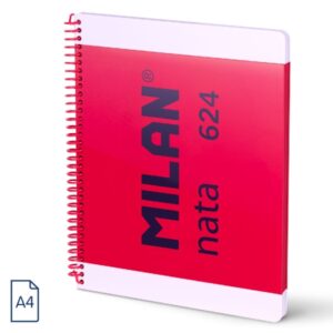 milan nata 624 cuaderno espiral formato a4 pautado 7mm 80 hojas de 95 gr/m2 microperforado, 4 taladros color rosa