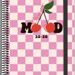 dohe cherry agenda escolar 25/26 espiral a5 semana vista papel 70g/m2 4 hojas de pegatinas cubierta de carton plastificado cierre con goma elastica