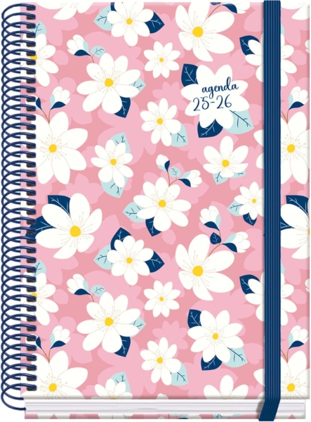 dohe camomille agenda escolar 25/26 espiral a5 semana vista papel 70g/m2 4 hojas de pegatinas cubierta de carton plastificado cierre con goma elastica