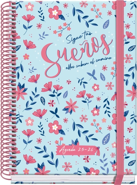 dohe blossom agenda escolar 25/26 espiral a5 semana vista papel 70g/m2 4 hojas de pegatinas cubierta de carton plastificado cierre con goma elastica