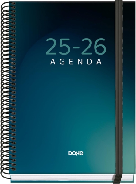 dohe boreal agenda escolar 25/26 espiral a5 semana vista papel 70g/m2 4 hojas de pegatinas cubierta de carton plastificado cierre con goma elastica