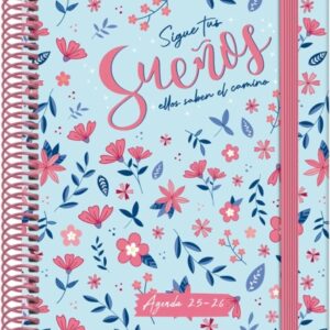 dohe blossom agenda escolar 25/26 espiral a5 dia pagina papel 70g/m2 4 hojas de pegatinas cubierta de carton plastificado cierre con goma elastica