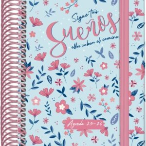 dohe blossom agenda escolar 25/26 espiral a6 dia pagina papel 70g/m2 4 hojas de pegatinas cubierta de carton plastificado cierre con goma elastica